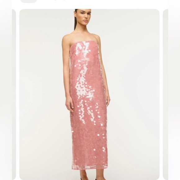 STAUD Casey Dress Pink Sequin Midi - Picture 3 of 5